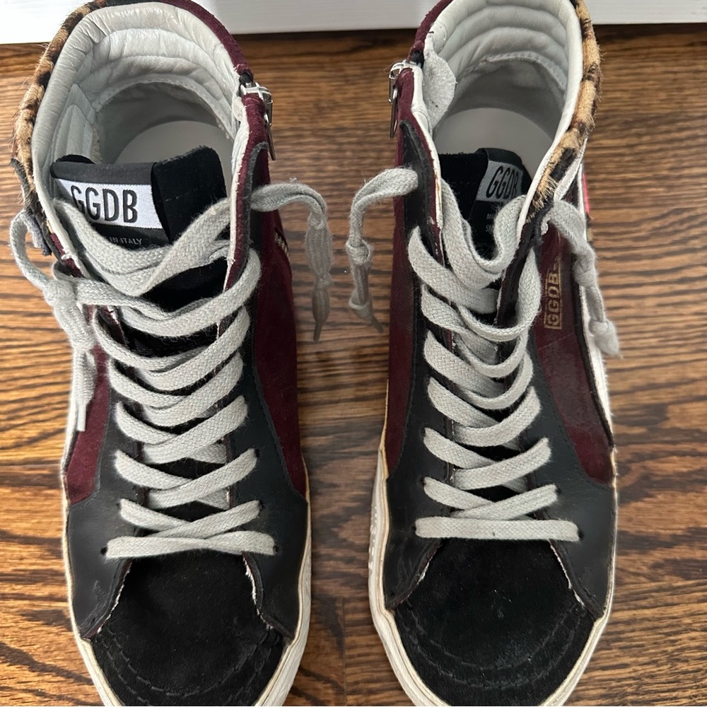 Golden Goose GGDB Slide Sneakers Snakeskin High Top Leopard Print Suede Sz 36 - Picture 3 of 16
